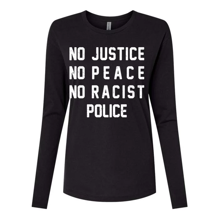 No Justice No Peace No Racist Police Womens Cotton Relaxed Long Sleeve T-Shirt