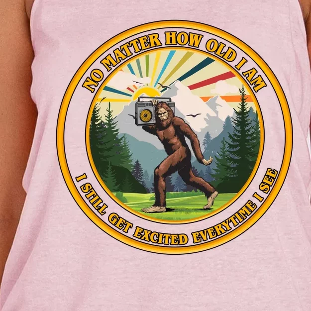 No Matter How Old I Am I Still Get Excited Every Time I See Bigfoot Women's Knotted Racerback Tank