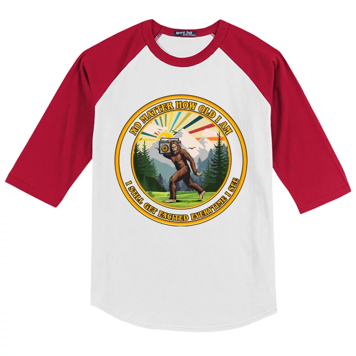 No Matter How Old I Am I Still Get Excited Every Time I See Bigfoot Kids Colorblock Raglan Jersey