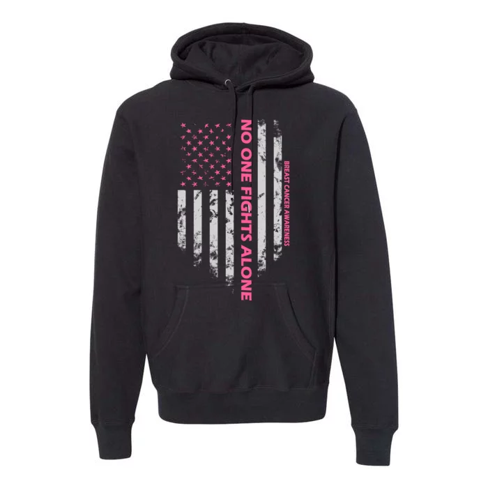 No One Fight Alone Breast Cancer Awareness Flag Premium Hoodie