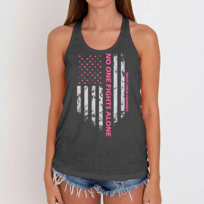 No One Fight Alone Breast Cancer Awareness Flag Women's Knotted Racerback Tank