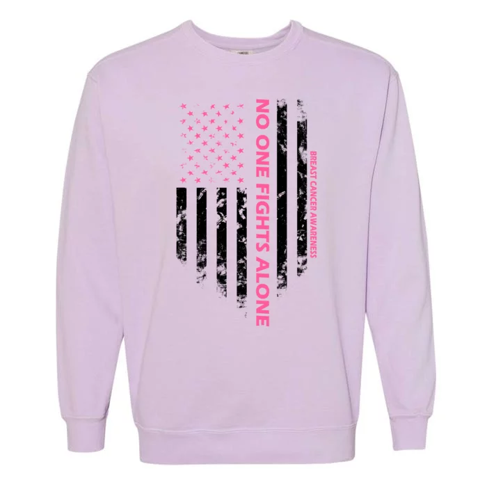 No One Fight Alone Breast Cancer Awareness Flag Garment-Dyed Sweatshirt