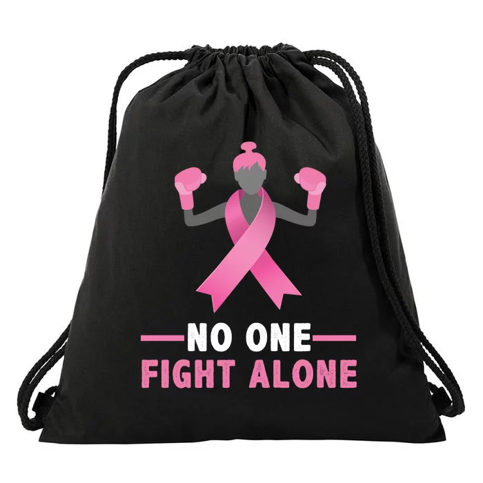 No One Fights  Alone Breast Cancer Drawstring Bag