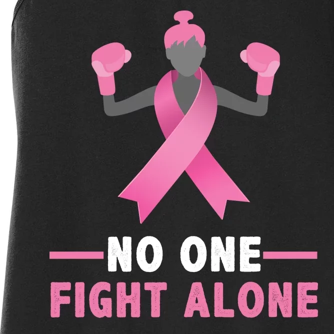 No One Fights  Alone Breast Cancer Women's Racerback Tank