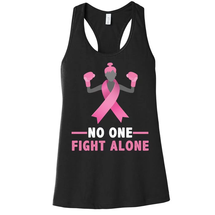 No One Fights  Alone Breast Cancer Women's Racerback Tank