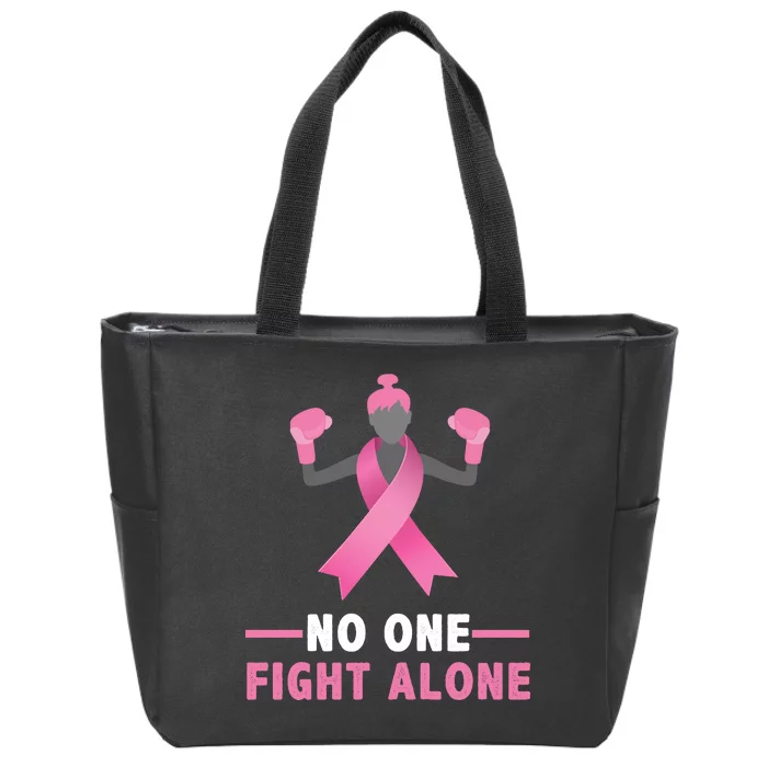 No One Fights  Alone Breast Cancer Zip Tote Bag