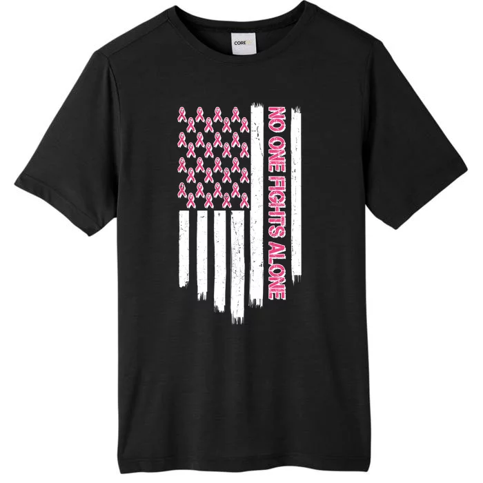 No One Fights Alone Breast Cancer Awareness American Pink Ribbons Flag ChromaSoft Performance T-Shirt