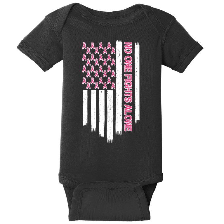 No One Fights Alone Breast Cancer Awareness American Pink Ribbons Flag Baby Bodysuit