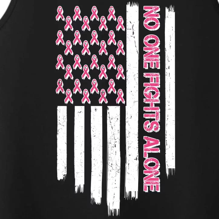 No One Fights Alone Breast Cancer Awareness American Pink Ribbons Flag Performance Tank