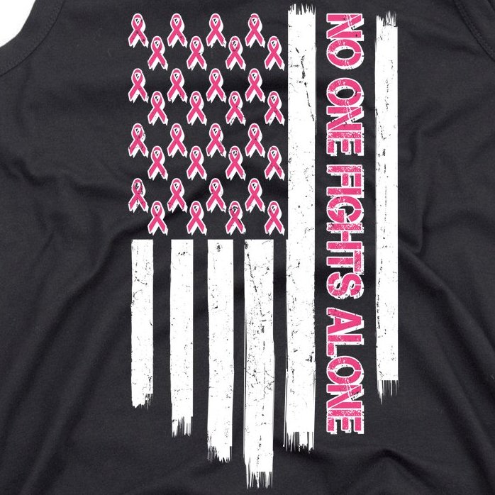 No One Fights Alone Breast Cancer Awareness American Pink Ribbons Flag Tank Top