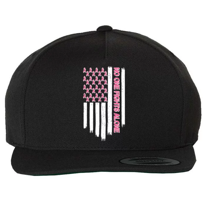 No One Fights Alone Breast Cancer Awareness American Pink Ribbons Flag Wool Snapback Cap