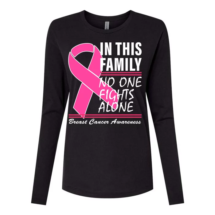 No One Fights Alone Breast Cancer Awareness Ribbon Womens Cotton Relaxed Long Sleeve T-Shirt