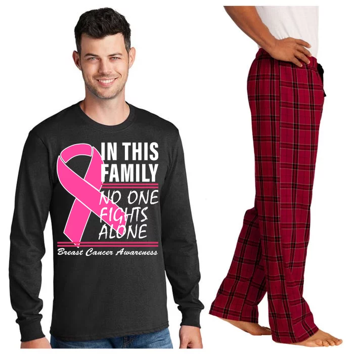 No One Fights Alone Breast Cancer Awareness Ribbon Long Sleeve Pajama Set