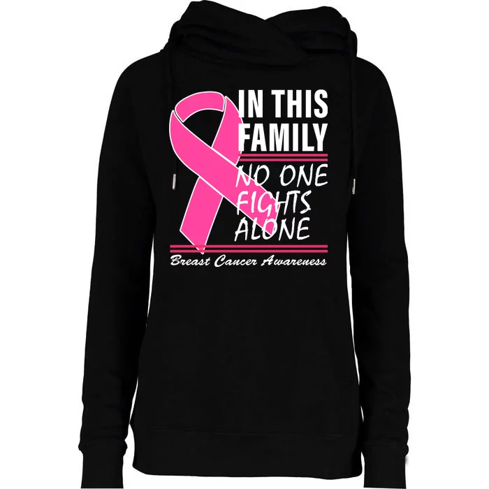 No One Fights Alone Breast Cancer Awareness Ribbon Womens Funnel Neck Pullover Hood