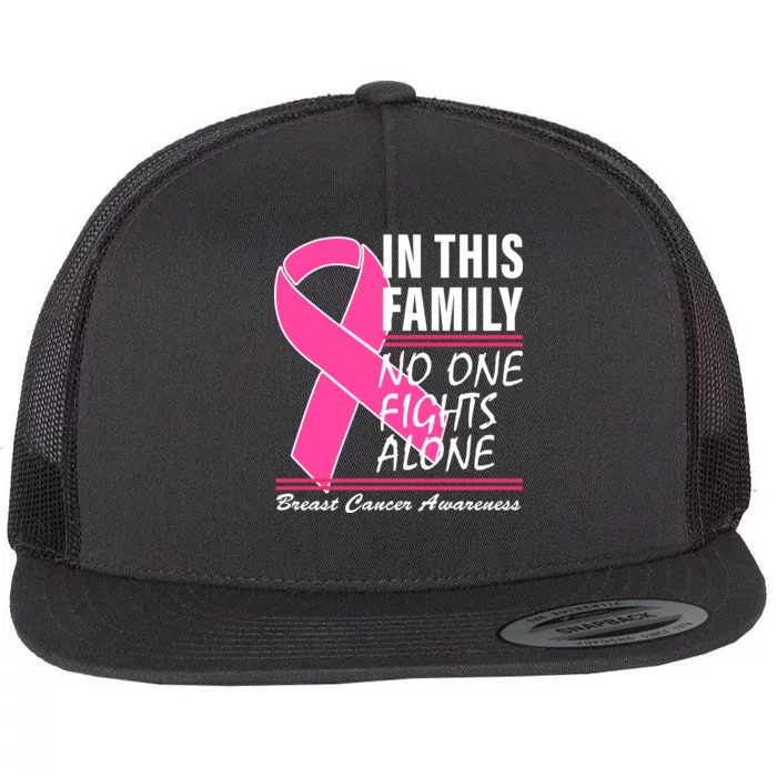 No One Fights Alone Breast Cancer Awareness Ribbon Flat Bill Trucker Hat