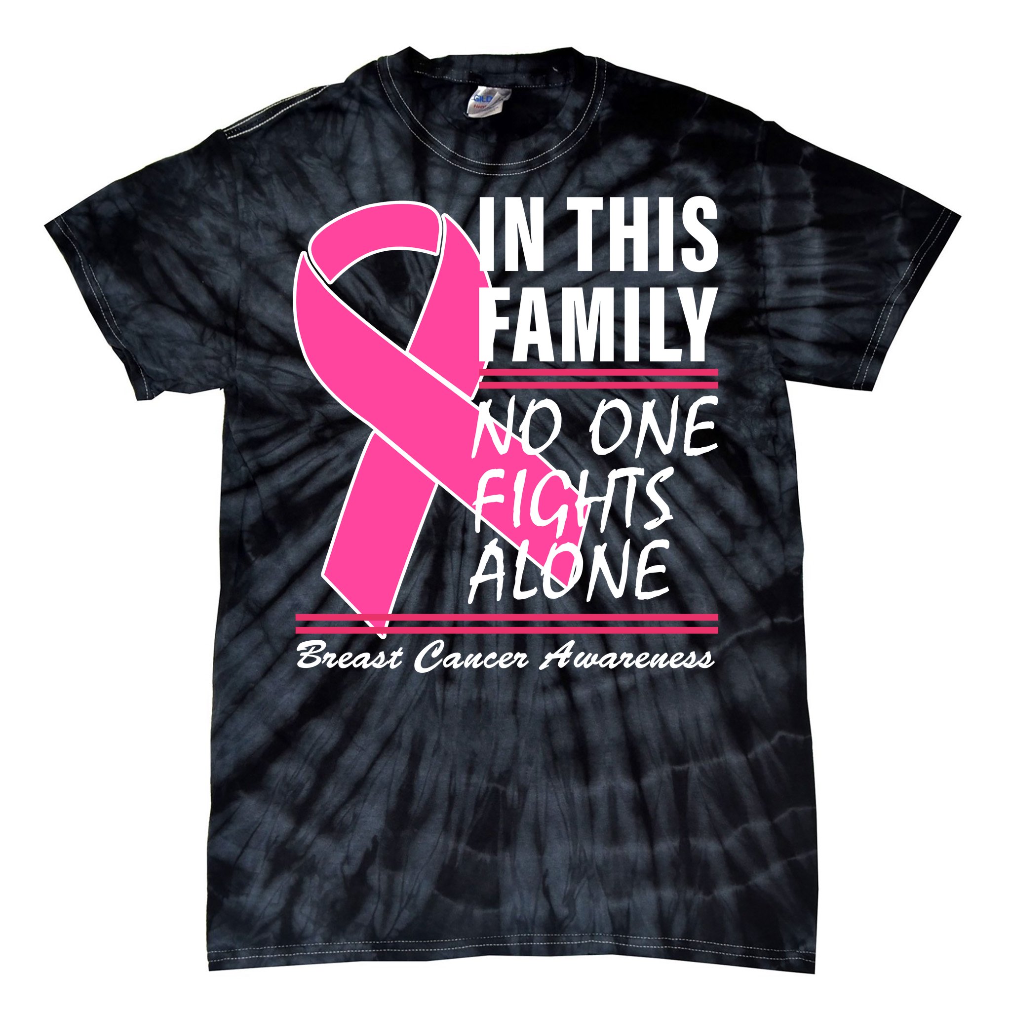 No One Fights Alone Breast Cancer Awareness Ribbon Tie-Dye T-Shirt