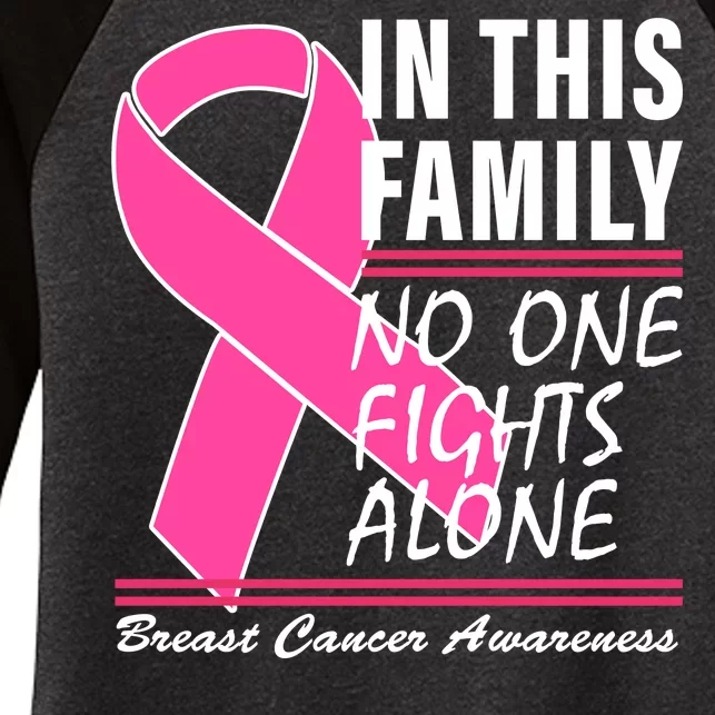 No One Fights Alone Breast Cancer Awareness Ribbon Women's Tri-Blend 3/4-Sleeve Raglan Shirt