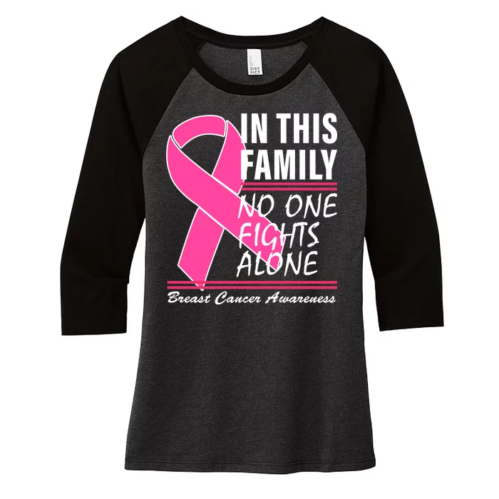 No One Fights Alone Breast Cancer Awareness Ribbon Women's Tri-Blend 3/4-Sleeve Raglan Shirt