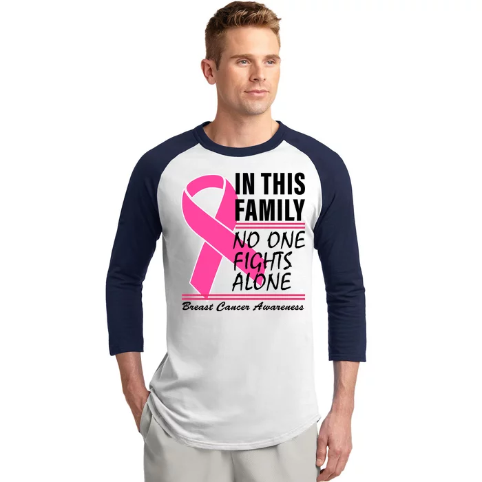 No One Fights Alone Breast Cancer Awareness Ribbon Baseball Sleeve Shirt