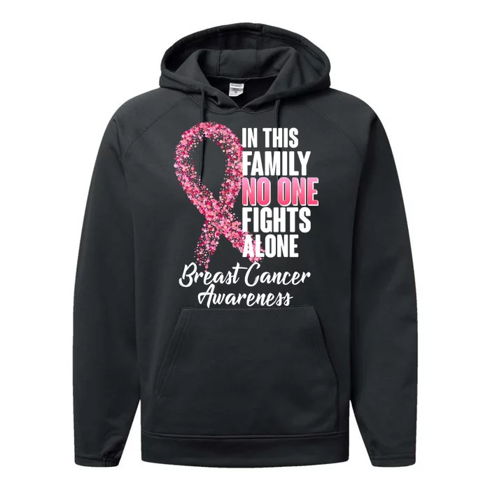 No One Fights Alone Breast Cancer Ribbon Performance Fleece Hoodie