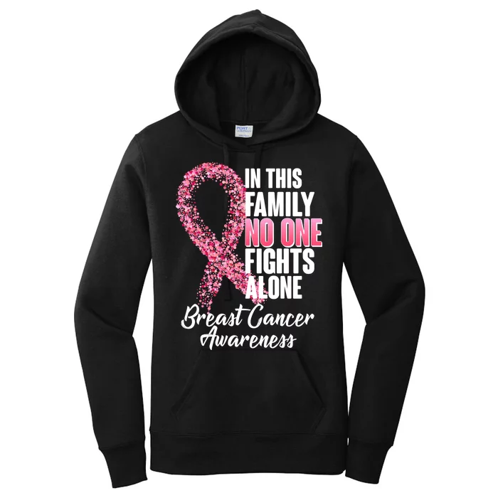 No One Fights Alone Breast Cancer Ribbon Women's Pullover Hoodie