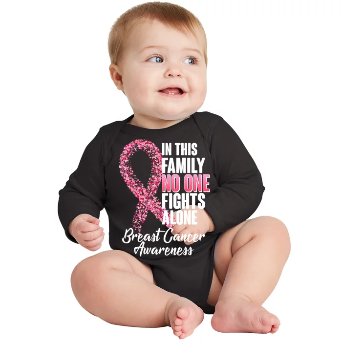 No One Fights Alone Breast Cancer Ribbon Baby Long Sleeve Bodysuit