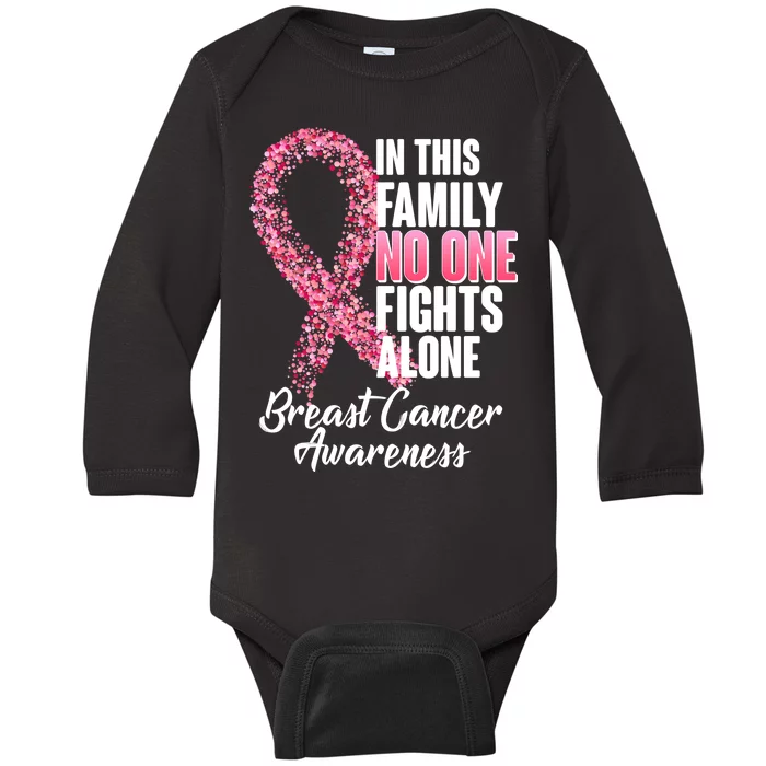 No One Fights Alone Breast Cancer Ribbon Baby Long Sleeve Bodysuit