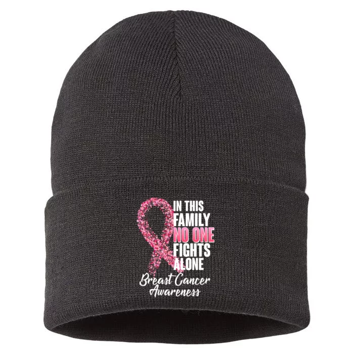 No One Fights Alone Breast Cancer Ribbon Sustainable Knit Beanie