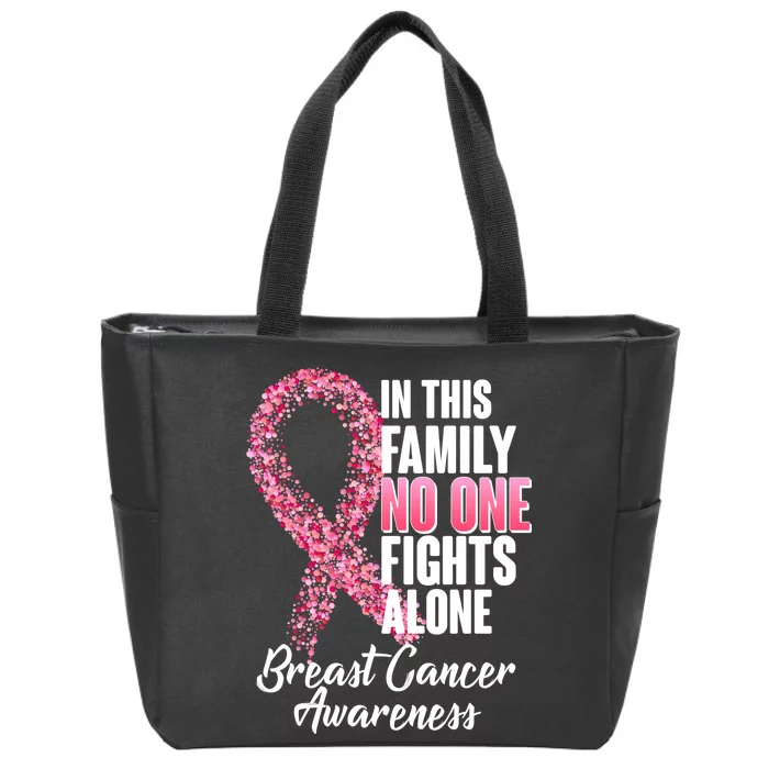 No One Fights Alone Breast Cancer Ribbon Zip Tote Bag