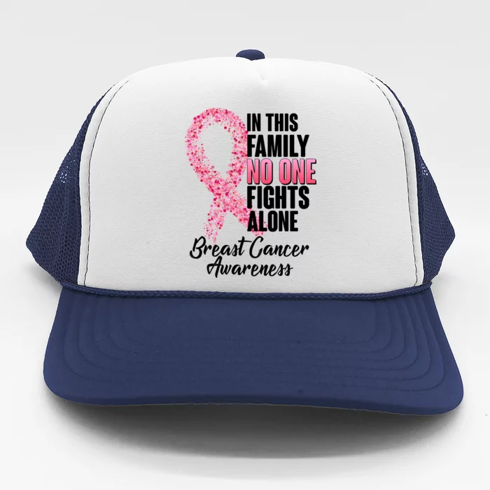 No One Fights Alone Breast Cancer Ribbon Trucker Hat