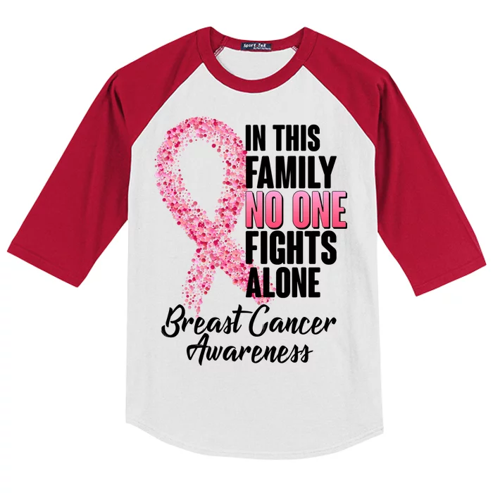 No One Fights Alone Breast Cancer Ribbon Kids Colorblock Raglan Jersey