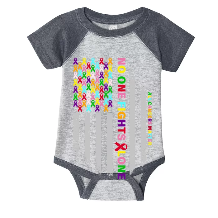 No One Fights Alone Cancer Awareness Ribbon Flag Infant Baby Jersey Bodysuit