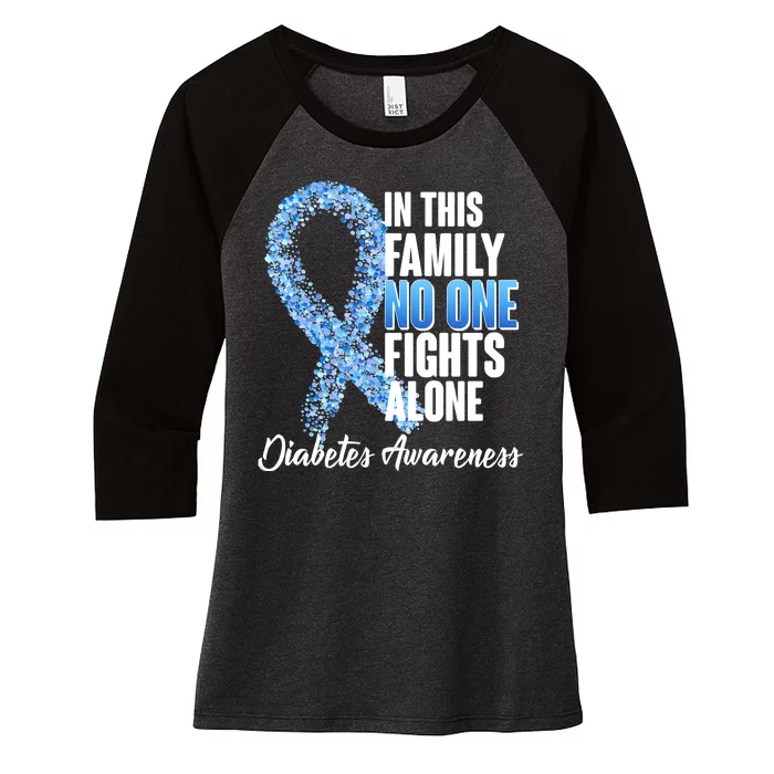 No One Fights Alone Diabetes Awareness Women's Tri-Blend 3/4-Sleeve Raglan Shirt