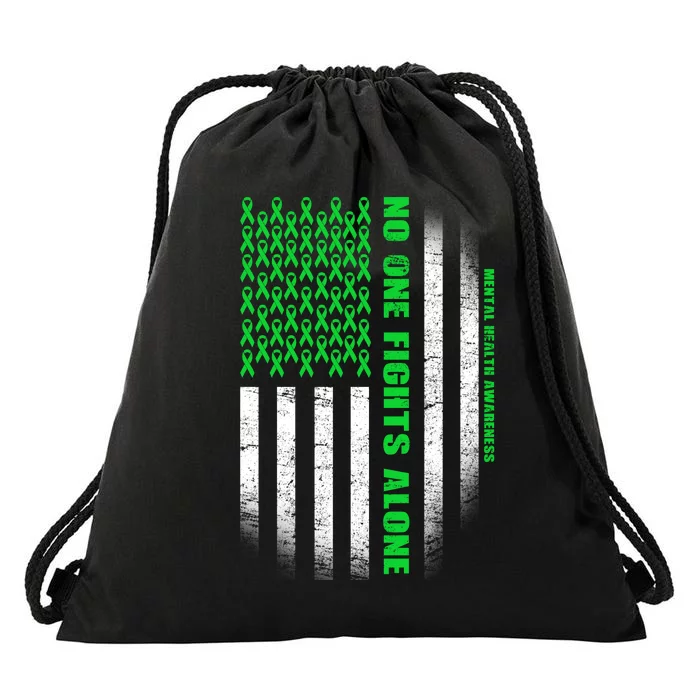 No One Fights Alone Mental Health Awareness Flag Drawstring Bag