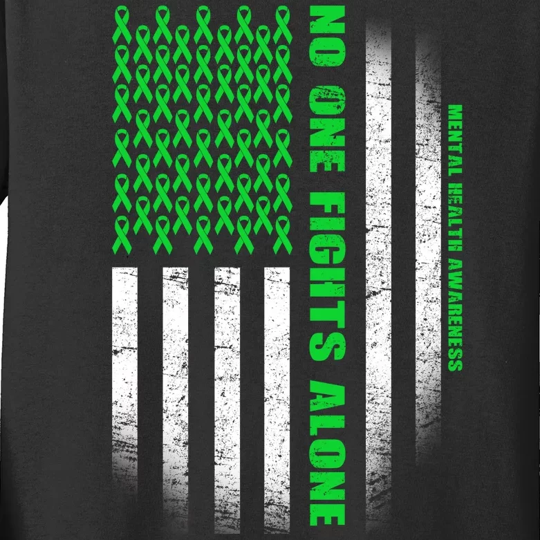 No One Fights Alone Mental Health Awareness Flag Kids Long Sleeve Shirt