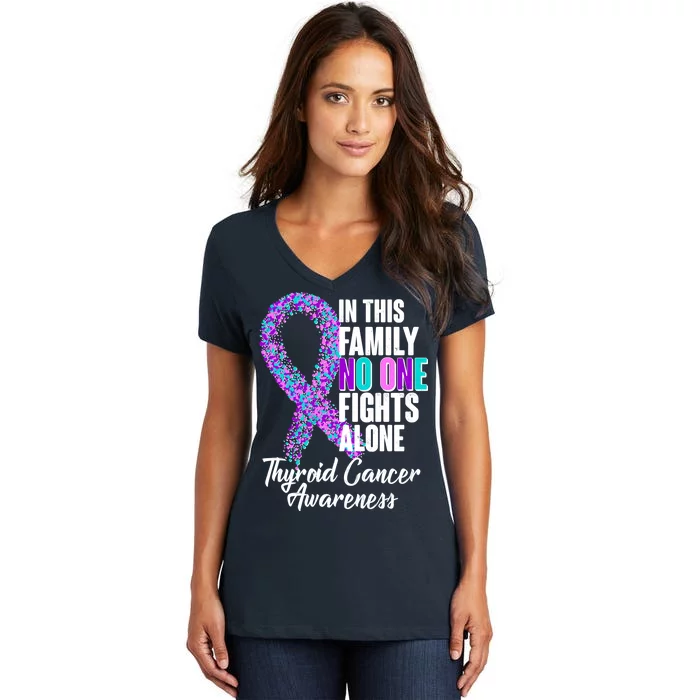 No One Fights Alone Thyroid Cancer Awareness Women's V-Neck T-Shirt