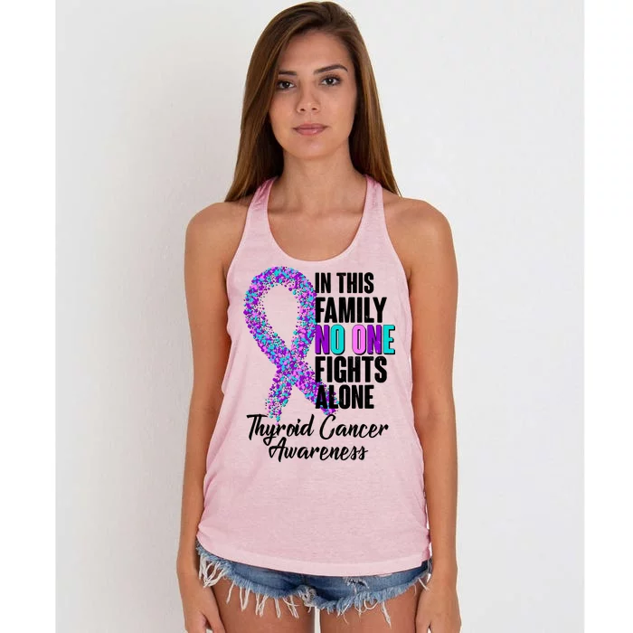 No One Fights Alone Thyroid Cancer Awareness Women's Knotted Racerback Tank