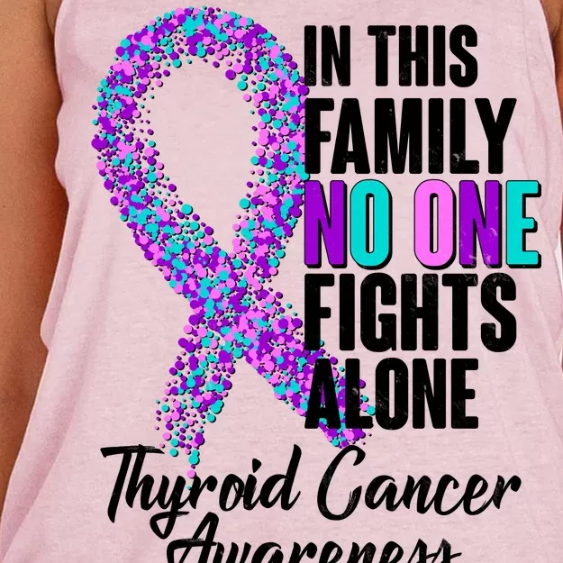 No One Fights Alone Thyroid Cancer Awareness Women's Knotted Racerback Tank