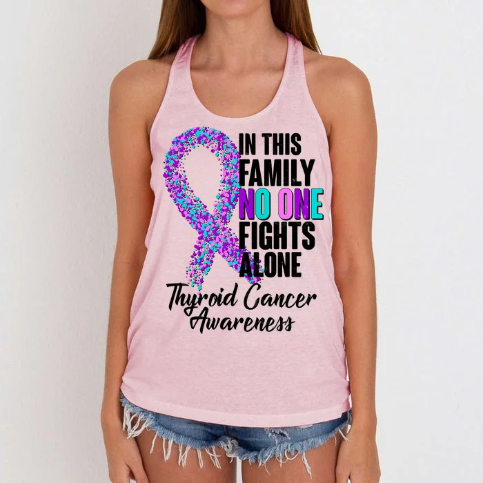 No One Fights Alone Thyroid Cancer Awareness Women's Knotted Racerback Tank