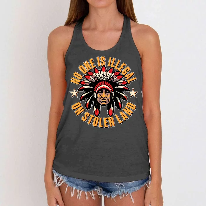 No One is Illegal On Stolen Land Women's Knotted Racerback Tank