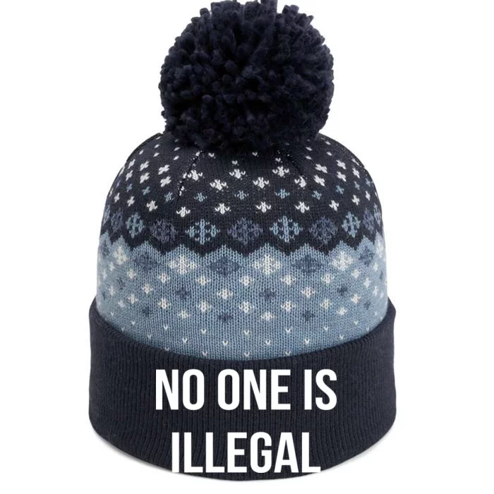 No One is Illegal Text Logo The Baniff Cuffed Pom Beanie