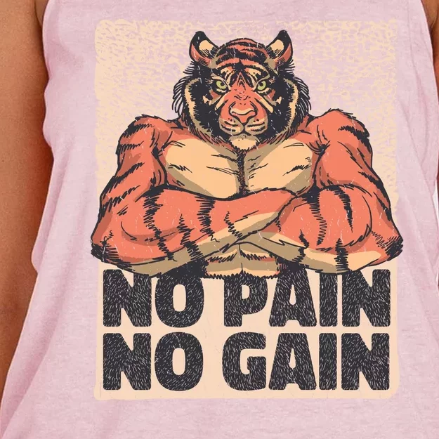 No Pain No Gain Strong Tiger Women's Knotted Racerback Tank