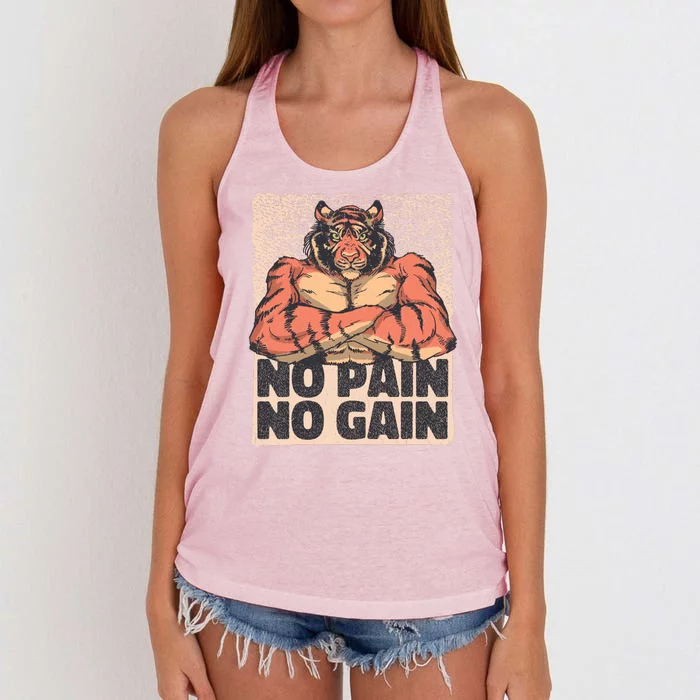 No Pain No Gain Strong Tiger Women's Knotted Racerback Tank