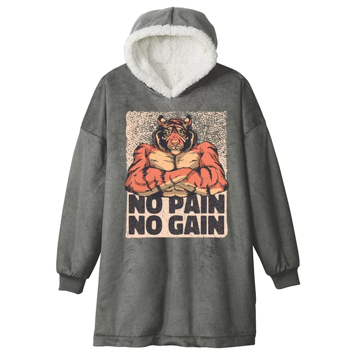 No Pain No Gain Strong Tiger Hooded Wearable Blanket