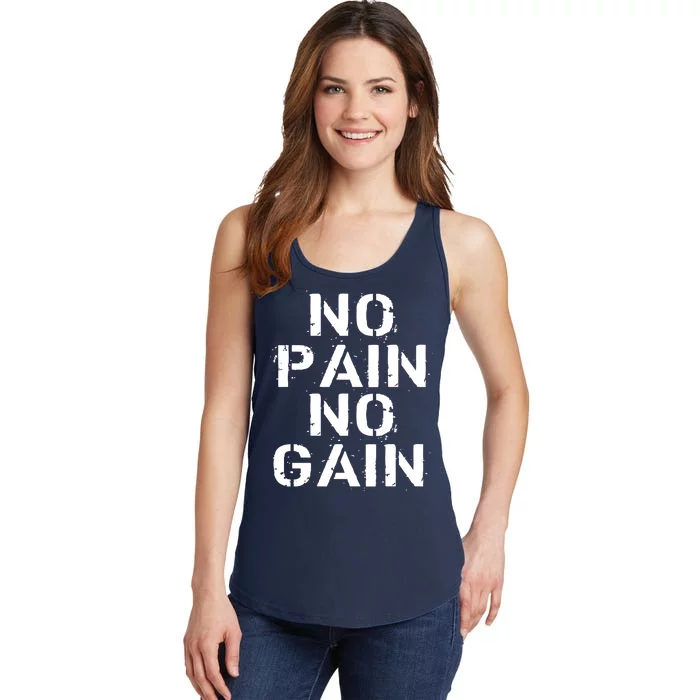 No Pain No Gain Workout Fitness Gym Logo Ladies Essential Tank