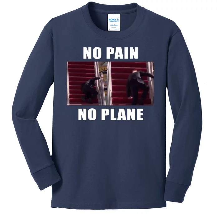 No Pain No Plane Funny Biden Stumbling Meme Kids Long Sleeve Shirt