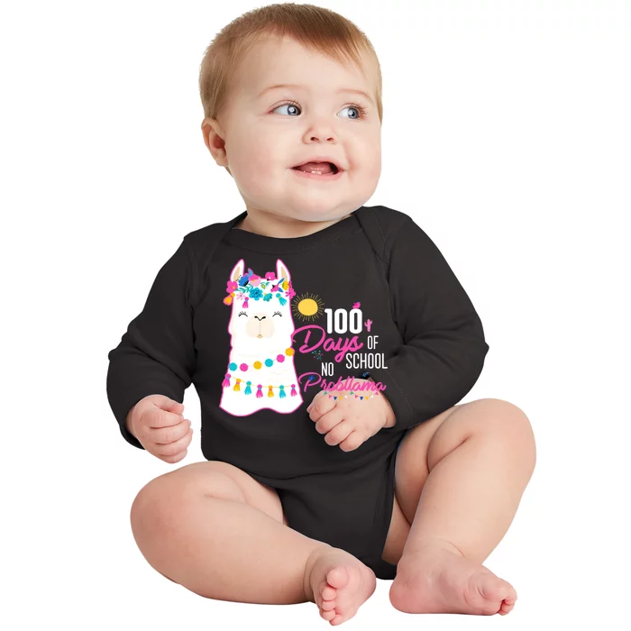 No Probllama 100 Days Of School Baby Long Sleeve Bodysuit