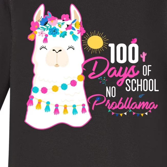 No Probllama 100 Days Of School Baby Long Sleeve Bodysuit