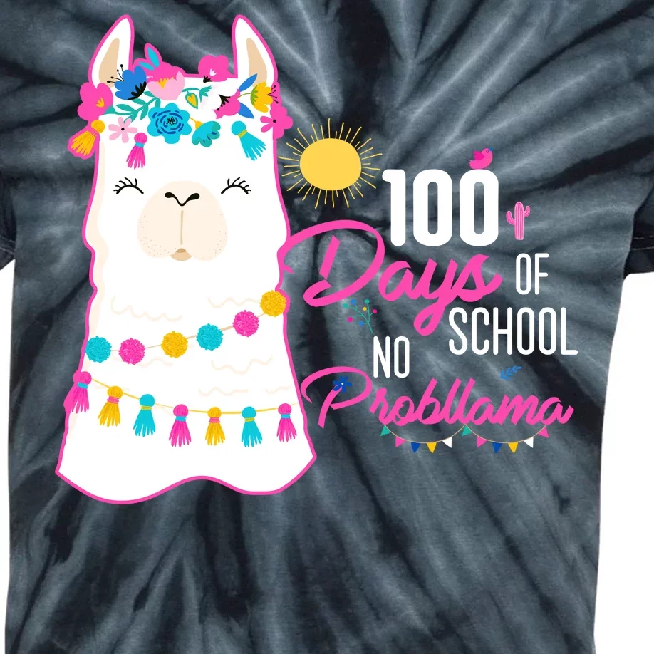 No Probllama 100 Days Of School Kids Tie-Dye T-Shirt