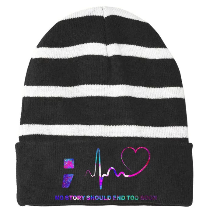 No Story Should End Too Soon Striped Beanie with Solid Band